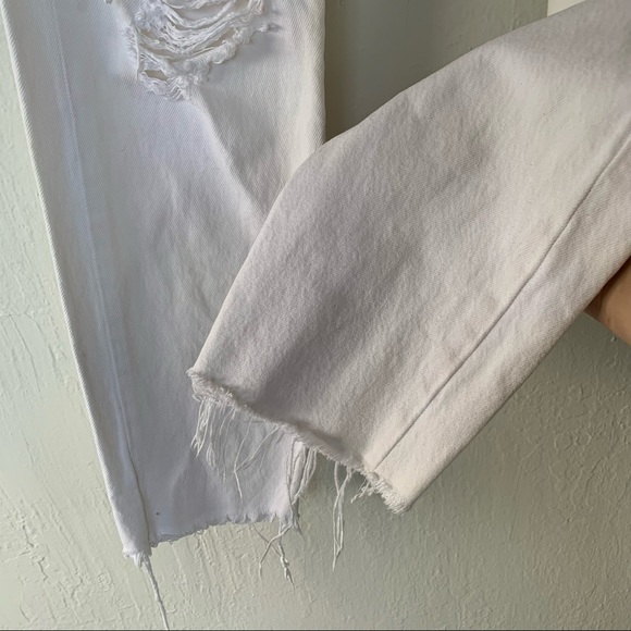 Levi Wedgie Straight White Distressed Denim High-Rise Cropped Jeans - Picture 11 of 16